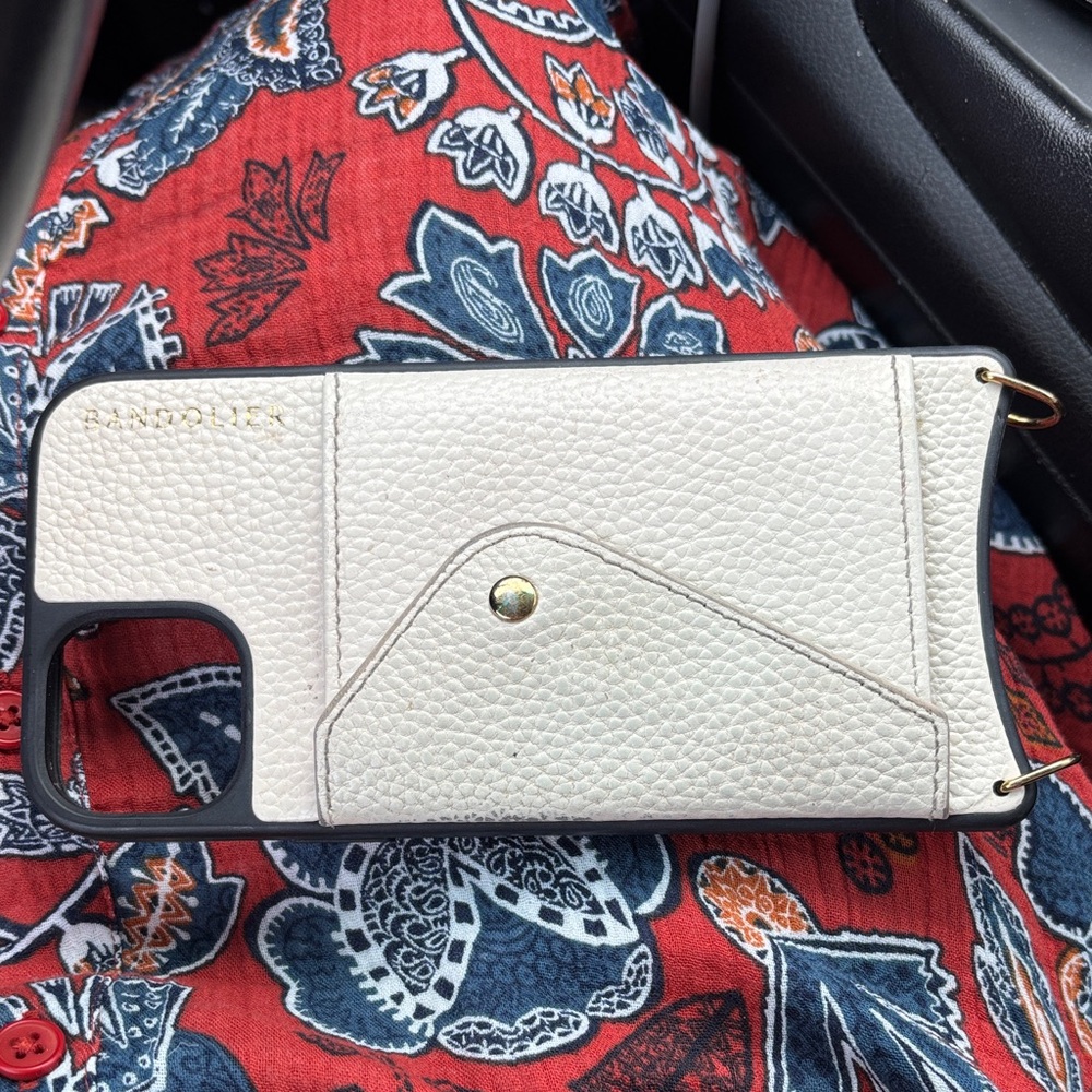 Bandolier Cream Leather Phone Case with Gold Accent